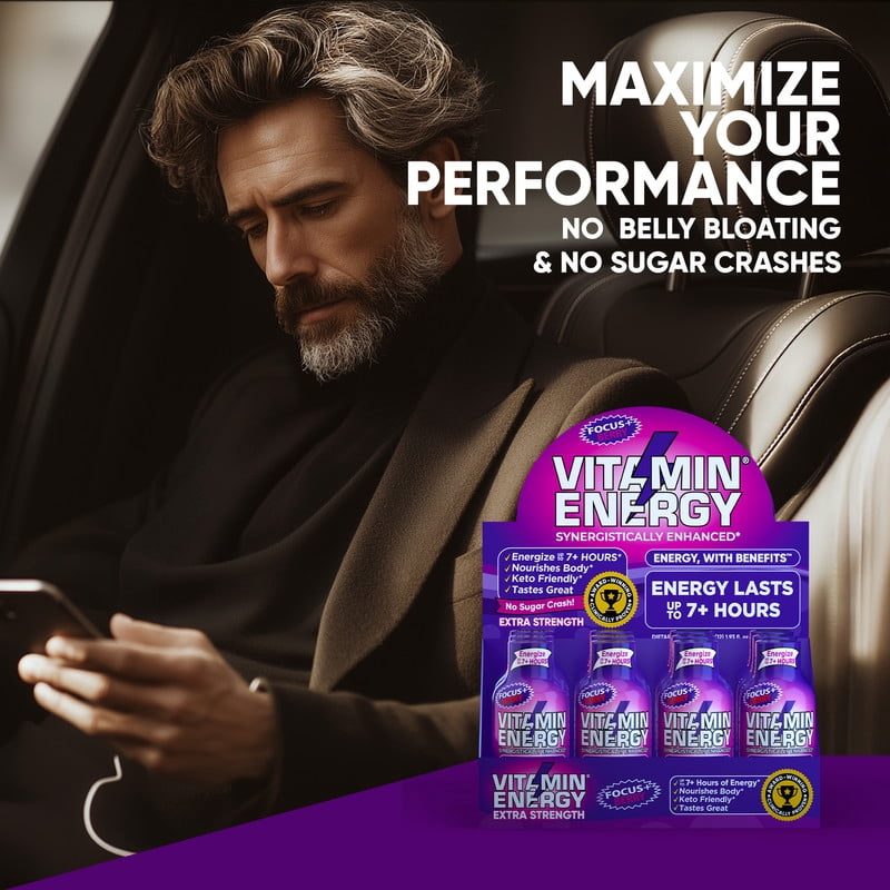 Vitamin Energy Focus+ Extra Strength Shot, Berry, 48 Pack – 260mg Natural Caffeine, CoQ10 & B-Vitamins, Zero Sugar, 1.93 fl oz