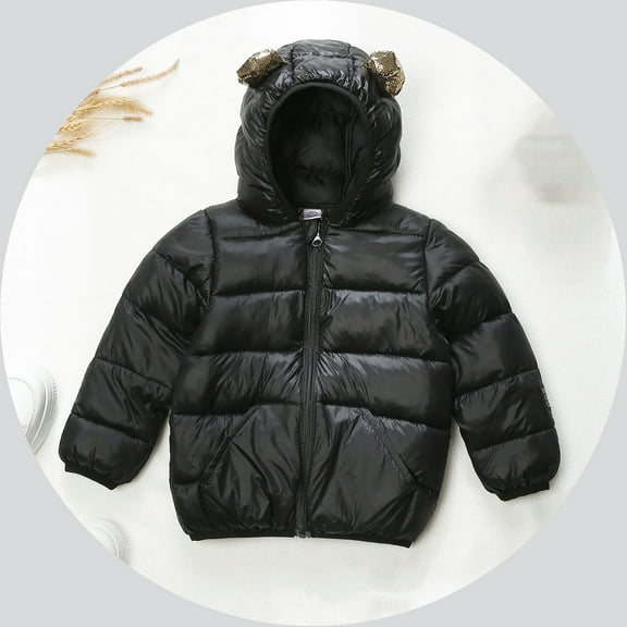 Toddler Winter Coat,Baby Girls Puffer Coat Baby Hoodie with Bear Ear Long Sleeve Light Winter Coats for Baby Boys Thick Fleece Parka Newborn Baby Clothes
