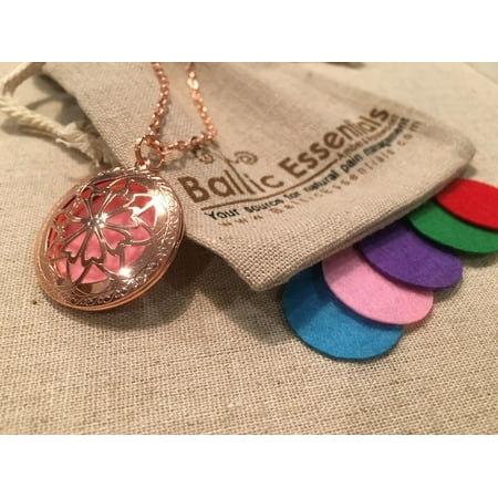 Pink Copper Essential Oil Diffuser Aromatherapy Pendant, necklace jewlery locket antique 24" Chain and 5 aroma pads