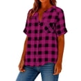thumbnail image 2 of ZUKMRJPC Womens Summer Tops V Neck Button Down Short Sleeve Checkered Shirts Loose Fit Casual Lightweight Gingham Plaid Tunic Shirts, 2 of 6