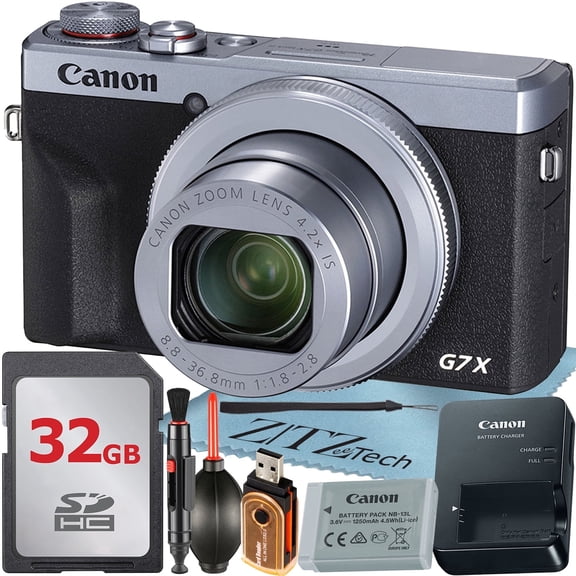 Canon PowerShot G7 X Mark III Digital Camera (Silver) with 4.2x Optical Zoom Lens   SanDisk 32GB Memory Card   Cleaning Pen   ZeeTech Starter Bundle (International Version)