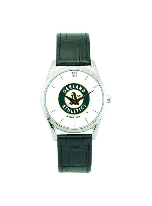 Men's  Black Oakland Athletics Stainless Steel Watch with Leather Band