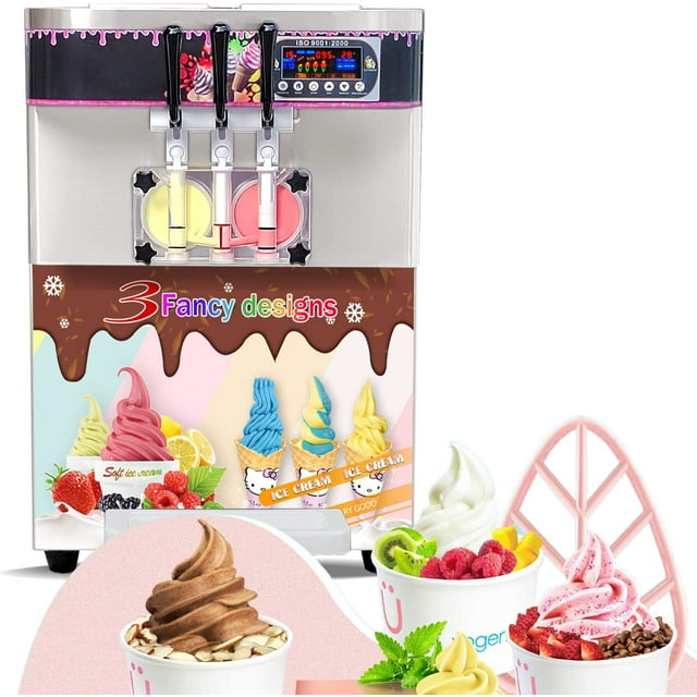 Kolice Machine Commerciale de Crème Glacée Molle à 3 Saveurs - Etl, Trémies Supérieures Réfrigérées, Distributeurs Transparents