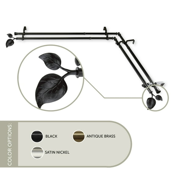 Eve Double Corner Window Curtain Rod 13/16 inch 48-84" - Black