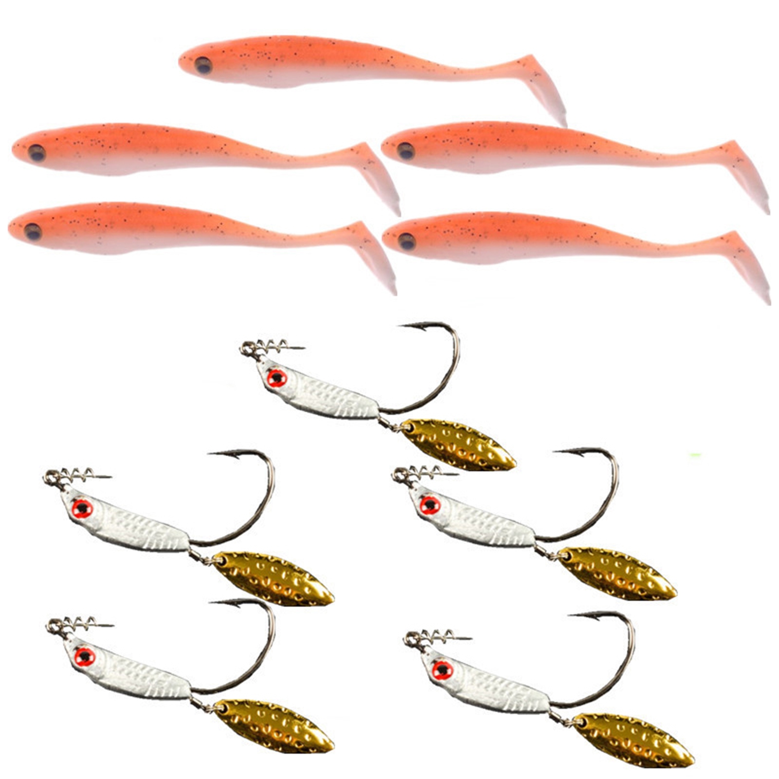 Cherryhome 5 Pcs Soft Plastic Swimbait with Hooks Paddle Tail Shad Lure