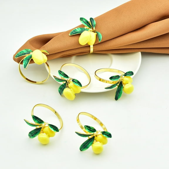 Clearance Event & Party under $5,6 PCS Lemon Napkin Ring Yellow Decorative Fruit Lemon Napkin Ring Holder