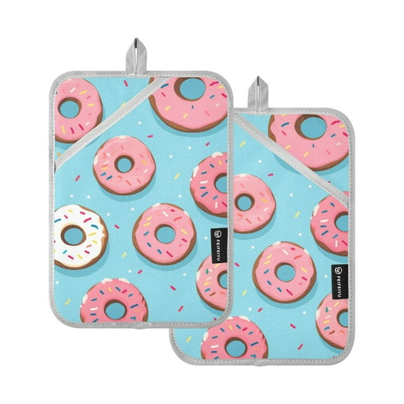 ALAZA Doughnut Pink Pot Holders Set of 2 Heat Resistant Kitchen Oven Mitts