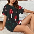 thumbnail image 4 of Xecao Amanita Mushroom Pattern Women's Short Sleeve Pajama Set Soft Sleepwear Lounge Set with Button Front Top and Drawstring Shorts with Pockets-Small, 4 of 6