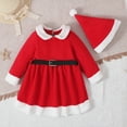 thumbnail image 2 of Odeerbi Infant Girls Fall Winter Christmas Santa Claus Dress with Christmas Hat Set Infant Kids Christmas Cute Long Sleeve Dress Hat Suit Infant Clothes Red, 2 of 9
