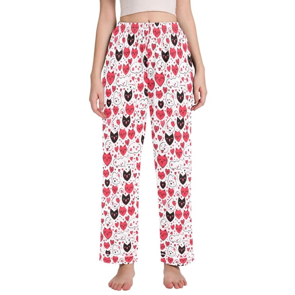 Dailycode Women's Pajama Pants Wide Leg Lounge Pj Bottoms With Pockets Heart Shape Cats