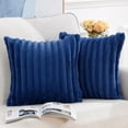 thumbnail image 3 of Set of 2 Faux Wool Plush Decorative Throw Pillow Covers 18x18 Inch Light Blue Fluffy Striped Soft Decorative Cushion Cover for Sofa Bedroom Pillow Shell, 3 of 6