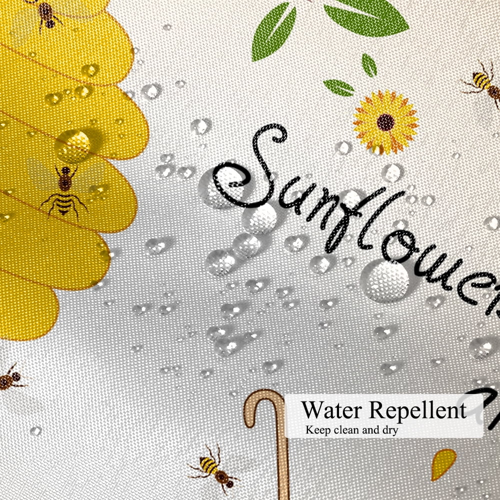 Sunflower Shower Curtain, Farmhouse Yellow Floral Bee Waterproof Fabric Bath Curtain，72x72inch