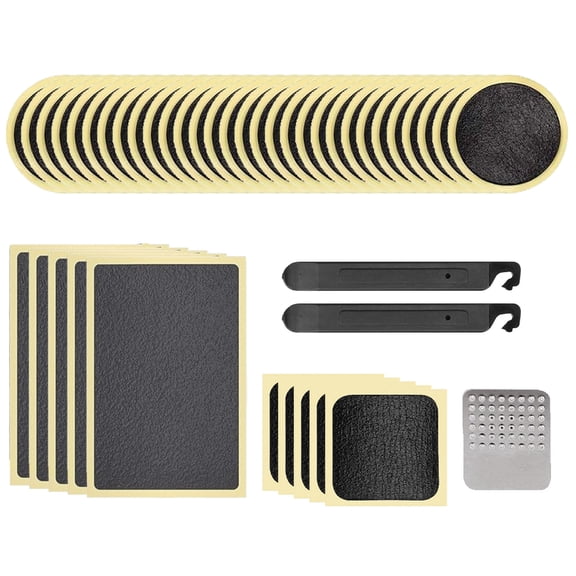 40Pcs Self-Adhesive Bicycle Tire Inner Tube Patch Repair Kit - Glueless Bike Tube Patches in Round, Square, and Rectangle Shape - Includes 2 Tire Levers, 1 Metal Rasp - by Mobi Lock
