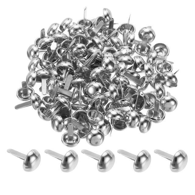 Unique Bargains 10x15mm Mini Brads Round Paper Fasteners for Art Crafting, Silver Tone 100pack