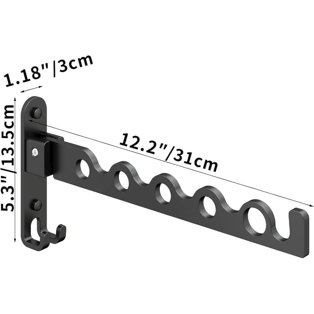 Tendedero de pared plegable para ropa, tendedero plegable para ropa, soporte plegable para perchas, negro mate (un paquete)