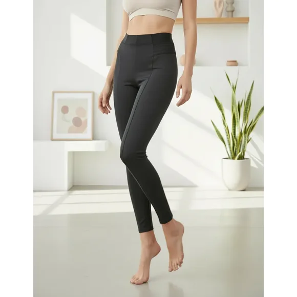 Pantalón ajustado tiro alto y decoración a la cadera Negro mediana