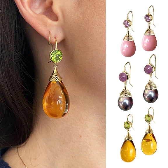 SmartBy 1 Pair Women Drop Earrings High-end Symmetric Transparent Water Drop Shape Retro Dangle Earrings Wedding Jewelry