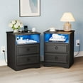 thumbnail image 2 of LGHM Nightstands Set of 2 with Charging Station & LED Light, Bedside Table with 2 Drawers for Bedroom, Living Room, Gray, 2 of 10