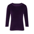 thumbnail image 4 of XIAfhje Womens Velvet Tops 3/4 Sleeve Round Neck T Shirts Soft Comfy Casual Loose Solid Color Blouses & Shirts Pullover Sweatshirts Tops Basic Tee Shirts, 4 of 5