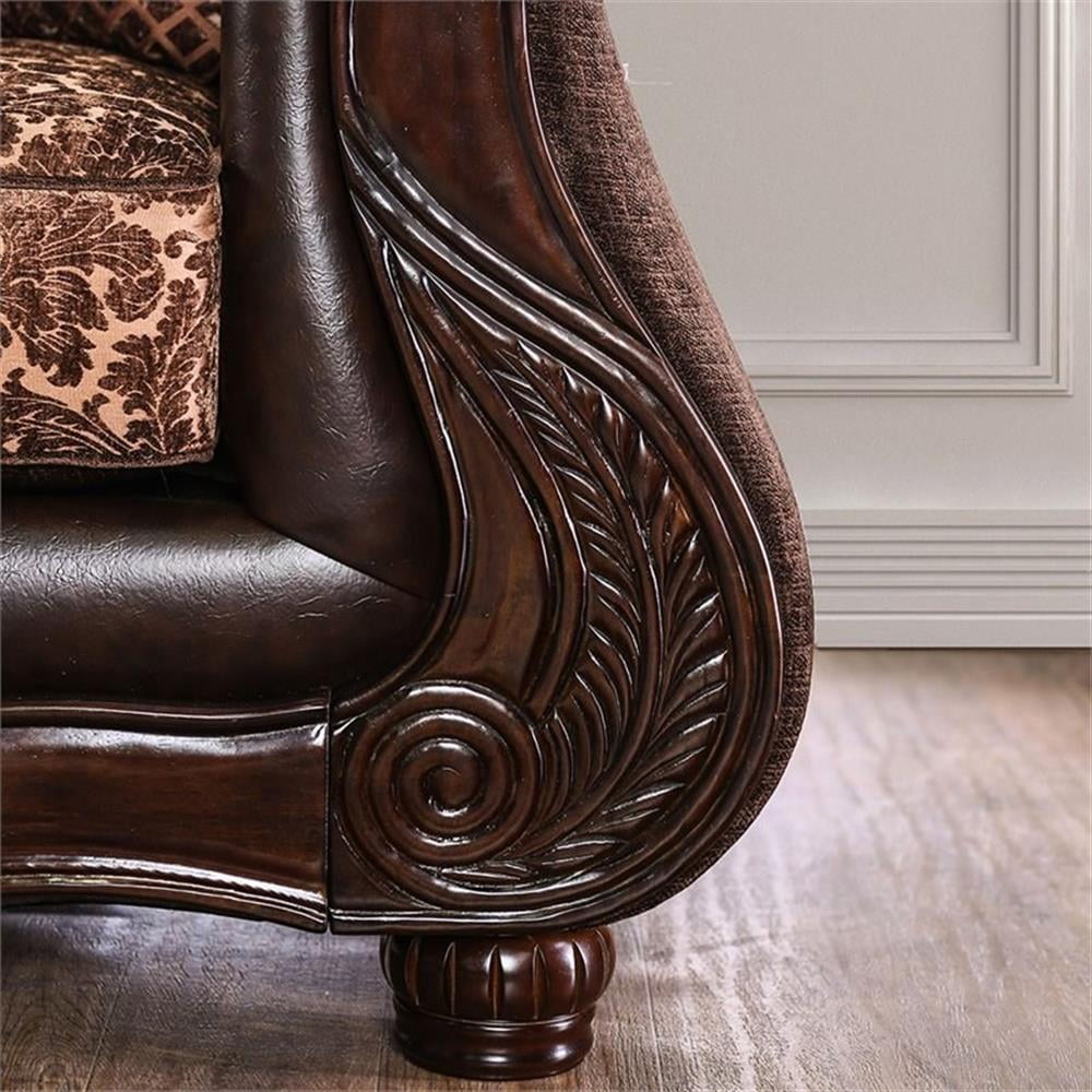 Furniture of America Eduard Traditional Faux Leather Cushioned Sofa in Brown