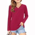 thumbnail image 2 of Long Sleeve Kids Shirts Girls Casual V Neck Blouse Basic Solid Color Tops Spring Tshirt Top, 2 of 5