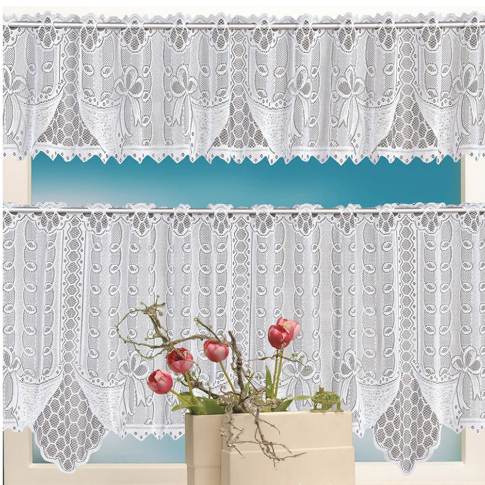 2PCS Lace Coffee Cafe Window Tier Curtain Set Kitchen Dining Room Home Decor L 