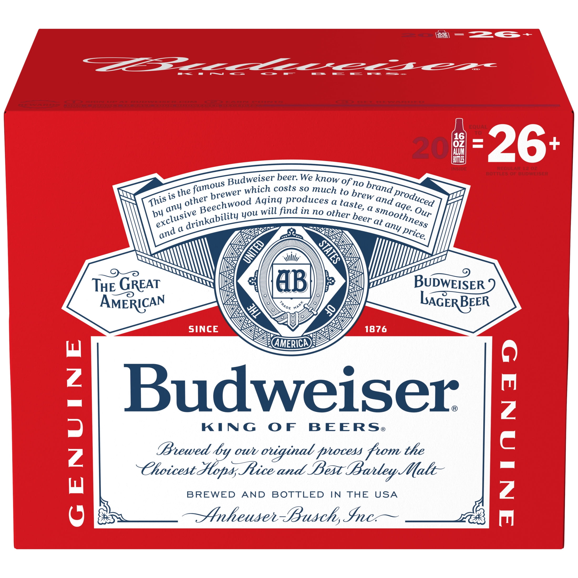 Budweiser American Lager Beer 20 pack 16 fl oz Aluminum Bottles 5% ABV