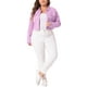 thumbnail image 2 of Conjuntos de botones de jeans de mujer de talla grande Agnes Orinda, chaquetas de mezclilla recortadas 2X en púrpura claro, 2 of 6