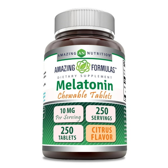 Amazing Formulas Melatonin 10mg Per Serving 250 Chewable Tablets Supplement | Citrus Flavor | Non-GMO | Gluten Free | Made in USA | Suitable for Vegetarian