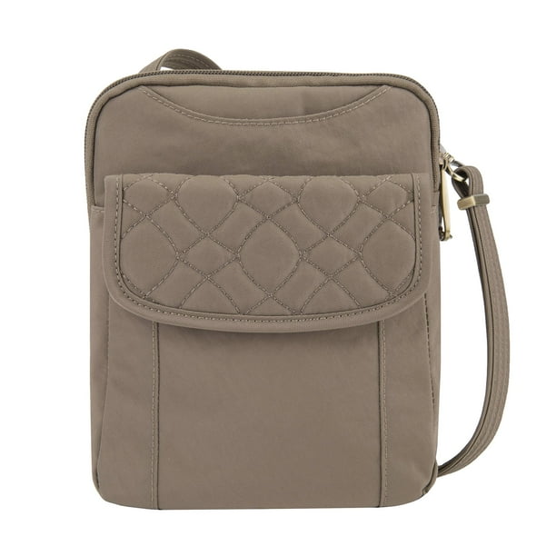 Bolsa Travelon Anti-Theft Signature acolchada y delgada bolsa Sable