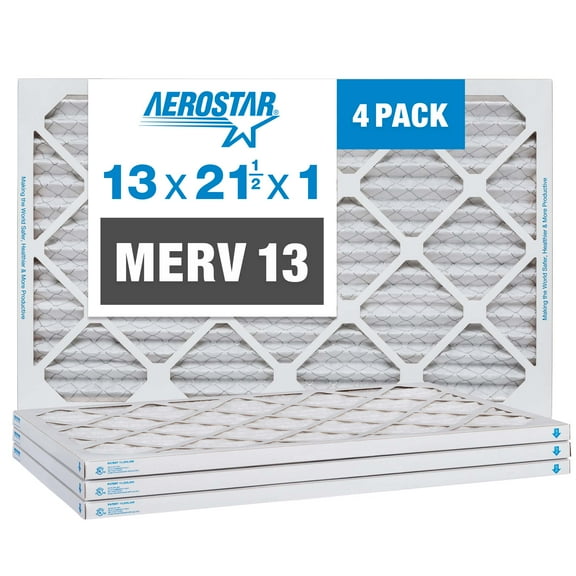 Aerostar 13x21x1 MERV 13 Pleated Air Filter, 4 Pack, Furnaces Filters, HVAC Filter, Air Conditioners Vent Filter Replacement for Home