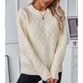 thumbnail image 3 of SWSMCLT Women's Soft Knit Sweater Long Sleeve Pullover Sweaters Thermal Knitted Short Winter Top Warm Fashion Crewneck Spring Drop Shoulder Loose Fit Beige Large, 3 of 5