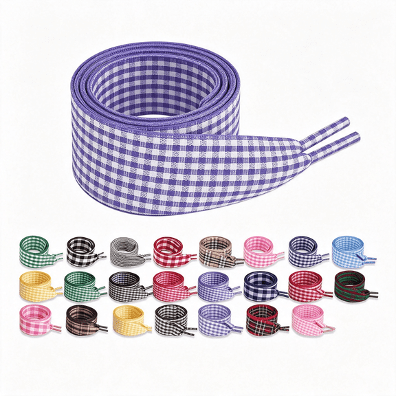 TUWAFE Flat Gingham Shoe Laces,25Mm Wide Plaid Shoe Laces for Women Sneakers 2 Pair 2 Pairs 25Mm Gingham Ribbon Shoelaces