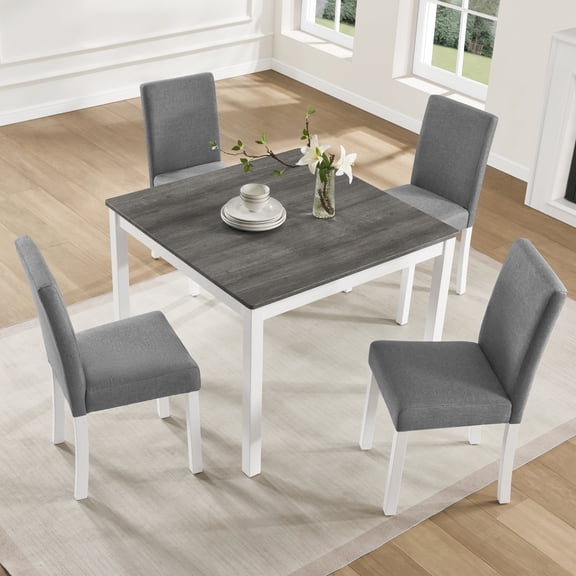 5-Piece Dining Table Set with 4 Chairs, Wooden Dining Set for Kitchen, White
