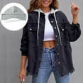 thumbnail image 2 of Coorders Women's Midweight Denim Jackets with Hooded, Womens Button Down Jean Jacket Shacket Coat ,Women's Plus Black,Size M, 2 of 7