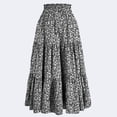 thumbnail image 4 of RPVATI Womens Mini Skirts Stretch Waist Boho Elastic High Waisted Summer Drawstring Skirt Floral Tiered Plus Size Pleated Flowy Vacation Long Skirts Dark Gray S, 4 of 9