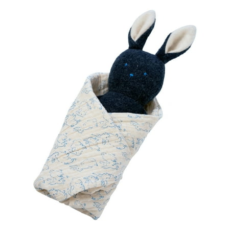 Manhattan Toy Embroidered Plush Bunny Baby Rattle + Soft Cotton Burp Cloth, 16 x 16 Inches