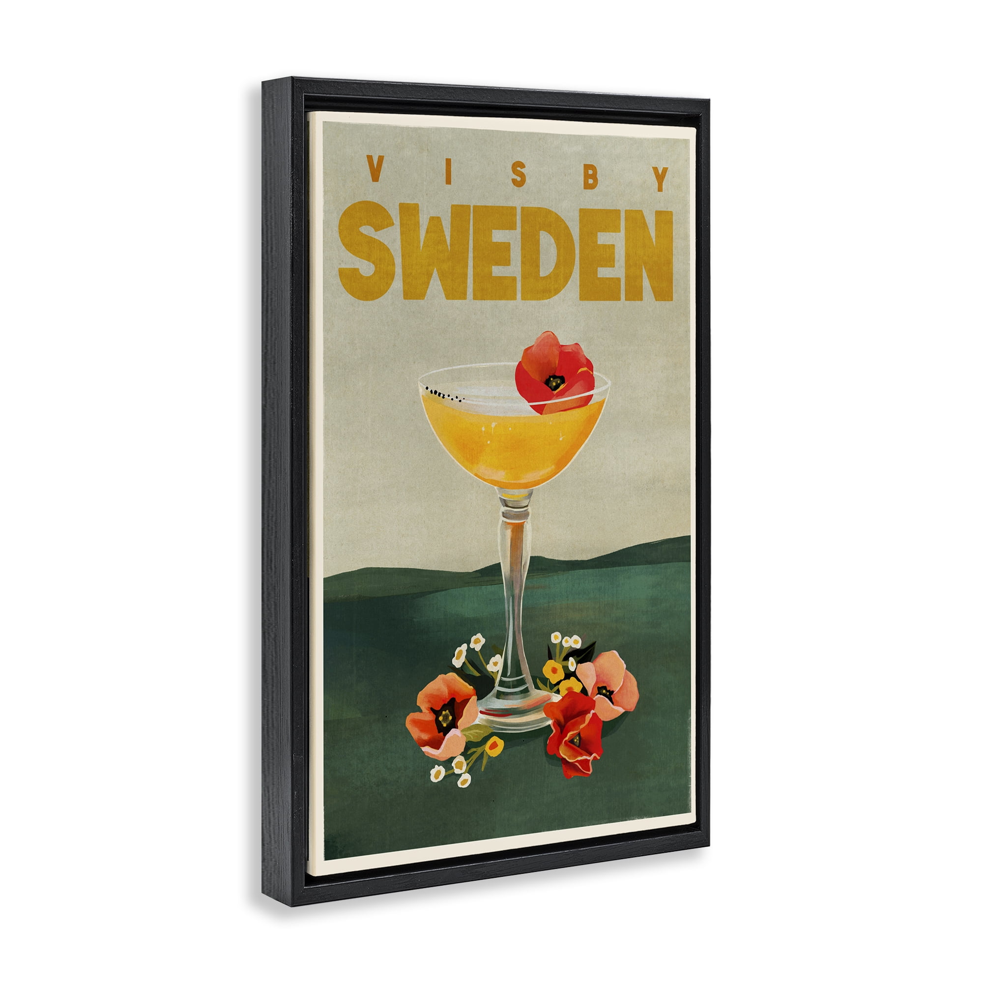 Stupell Industries Visby Sweden Cocktail Food & Beverage Painting Black Floater Framed Canvas Art Print Wall Art, 17 x 25