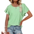 thumbnail image 1 of Camiseta informal holgada con cuello redondo y puntos de manga con volantes para mujer, Top de verano para uso diario, 1 of 6