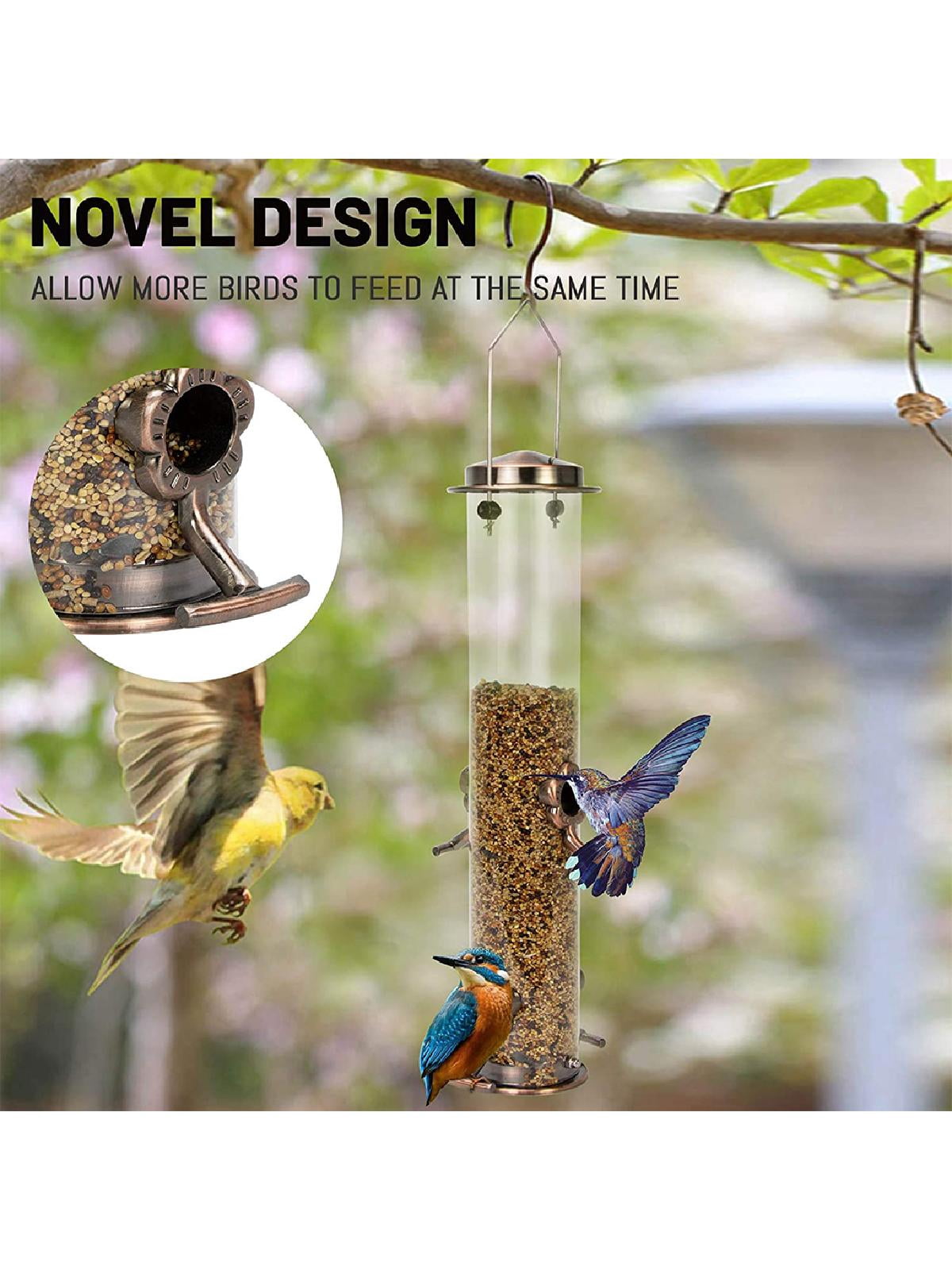 Mixed Seed Bird Feeder Cast Stainless Steel Tube Feeder Heavy Duty flip top and Easy Clean Base