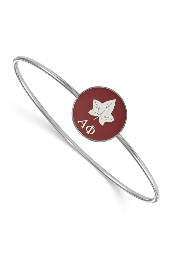 925 Sterling Silver Rh-plated LogoArt Alpha Phi Enameled Slip-on Bangle; 7 inch; for Adults and Teens; for Women and Men