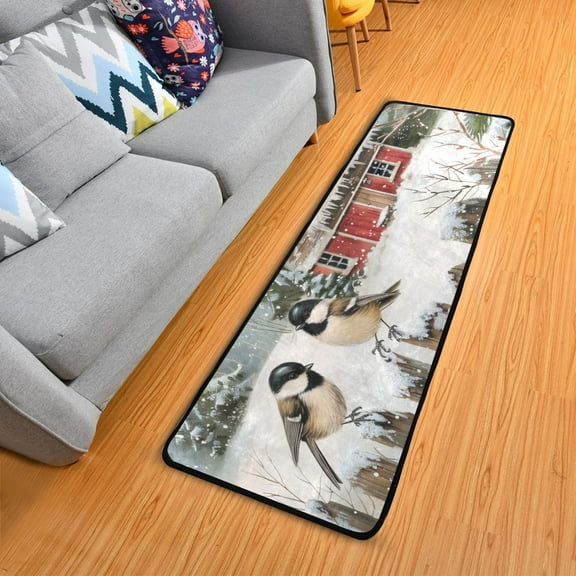 Chickadees Bird and House Hallway Runner Rug 2'X6' Non-Slip Washable Carpet Runner Kitchen Entryway Laundry Bedroom