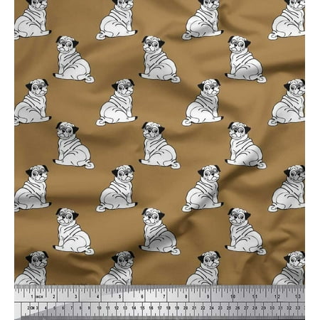 Soimoi Rayon Fabric Pug Dog Printed Craft Fabric by The Yard 42 Inch Wide