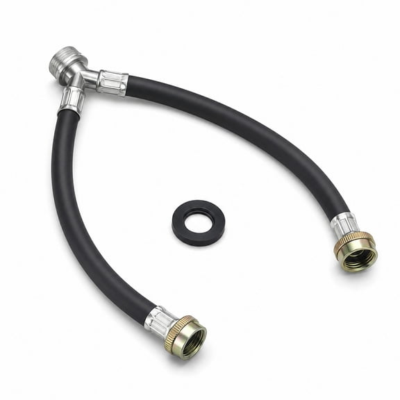 Lsupdaol Rubber Washing Machine Y Hose, 3/4 Inch Brass Fittings, 1 ft Length Hot Cold Water Supply Y Mixer Hose Connector, Black, 1 Pack