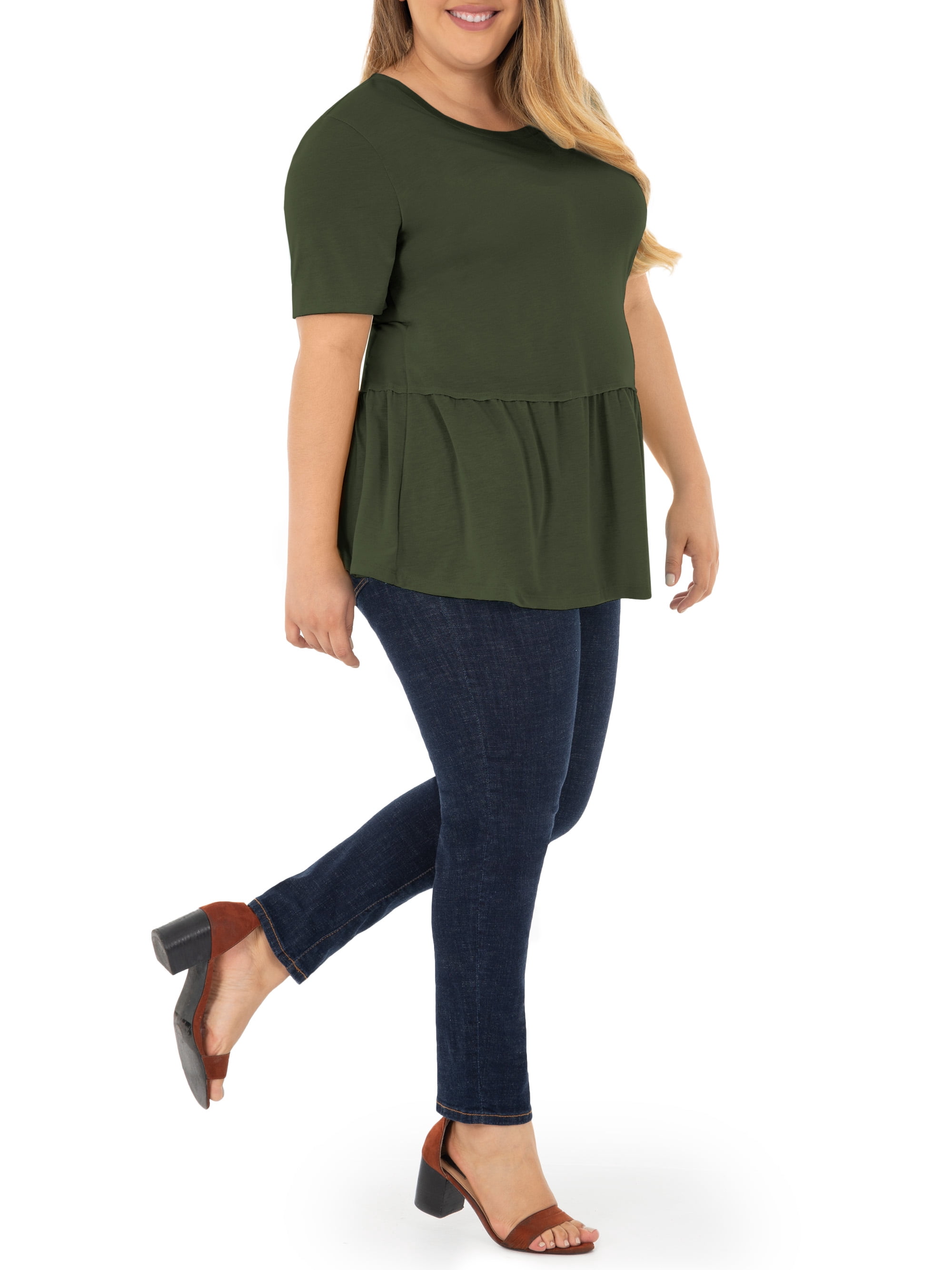 Wright's Women's Plus Size Short Sleeve Crew Neck Classic Peplum Top/Blouse, 1X-4X