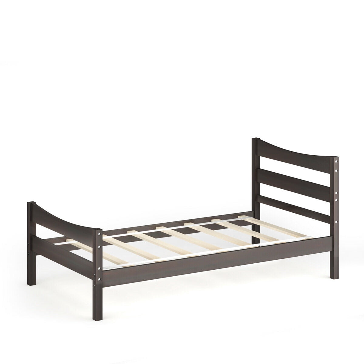 Gymax Twin Size Platform Bed Frame Foundation w/Headboard &Wood Slat Support Espresso