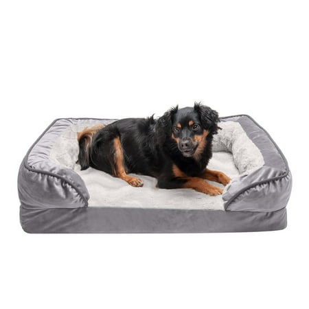 UPC: 0842229119954 | FurHaven Pet Products Velvet Waves Perfect Comfort Cooling Gel Memory Foam Sofa-Style Pet Bed for Dogs & Cats – Granite Gray Medium