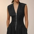 thumbnail image 5 of lcziwo Womens V Neck Casual Dressy Jumpsuits Smocked Zip Up Sleeveless Wide Leg Onesie Pants Summer Casual Elastic Waist Overalls with Pockets Work Outfit Back to College Sale Black L, 5 of 9