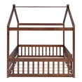 thumbnail image 4 of Full Size House Bed Solid Wood Floor Bed Frame with Fence Guardrails and Roof Montessori Bed Playhouse Bed for Children Girls and Boys, Walnut, 4 of 7