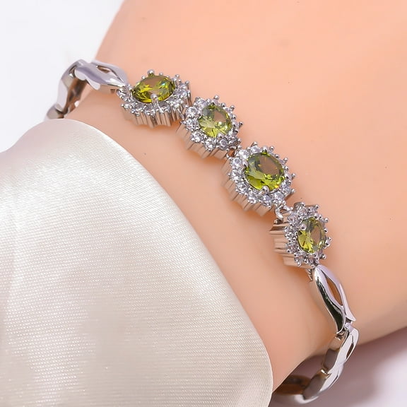 Peridot & Cubic Zirconia 925 Sterling Silver Tennis Bracelet 7" B_9703_1044_14 , New Year Gift, New Year Sale, Valentin's Day Gift